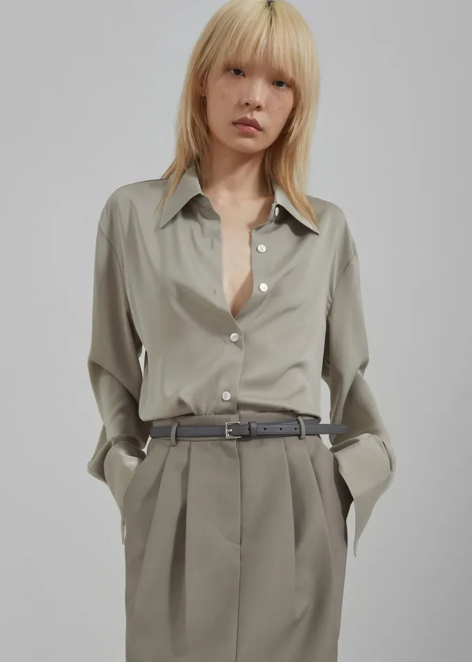 The Frankie Shop Tops Daylin Button Up Shirt 8211 Khaki 8211 Women