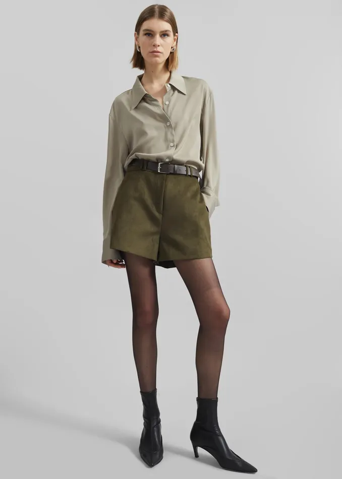 The Frankie Shop Tops Daylin Button Up Shirt 8211 Khaki 8211 Women