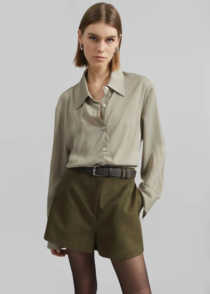 The Frankie Shop Tops Daylin Button Up Shirt 8211 Khaki 8211 Women