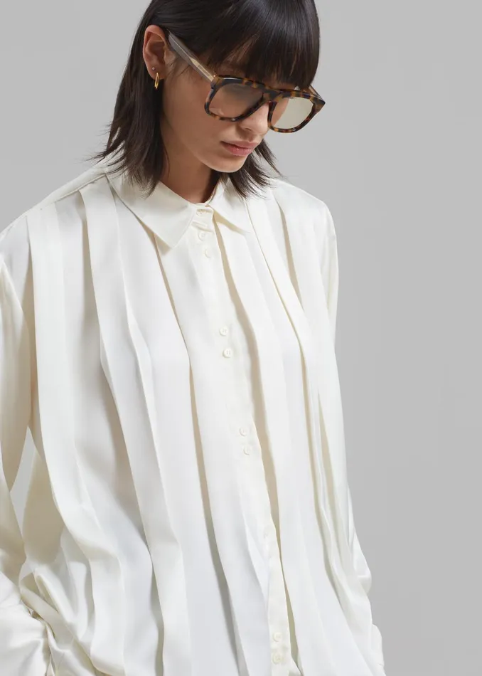The Frankie Shop Tops Elliana Front Pleated Blouse 8211 Cream 8211 Women