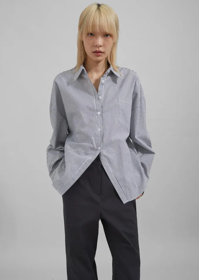 The Frankie Shop Tops Liv Button Up Shirt 8211 BlackWhite Stripe 8211 Women