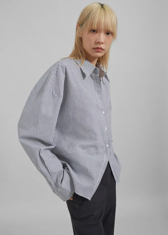 The Frankie Shop Tops Liv Button Up Shirt 8211 BlackWhite Stripe 8211 Women
