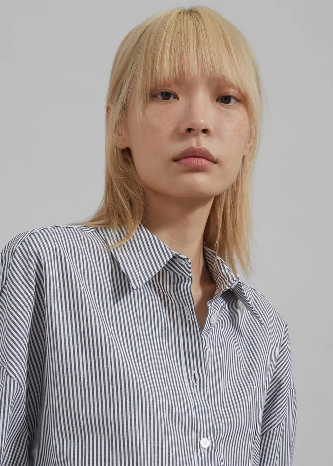 The Frankie Shop Tops Liv Button Up Shirt 8211 BlackWhite Stripe 8211 Women