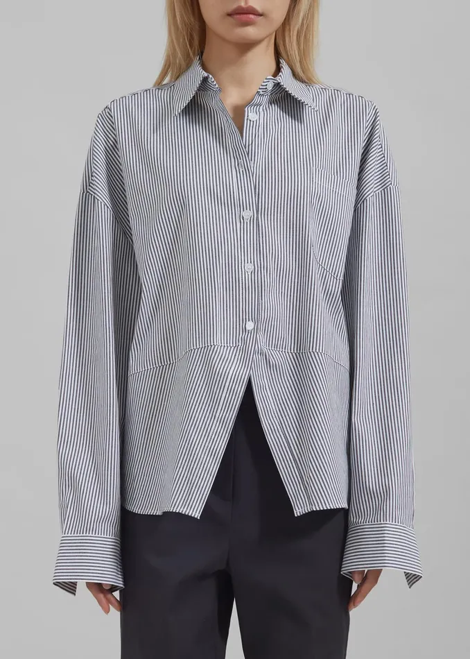The Frankie Shop Tops Liv Button Up Shirt 8211 BlackWhite Stripe 8211 Women