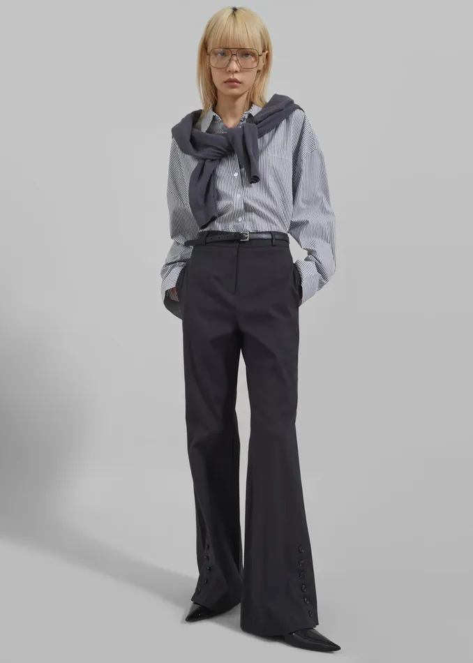 The Frankie Shop Tops Liv Button Up Shirt 8211 BlackWhite Stripe 8211 Women