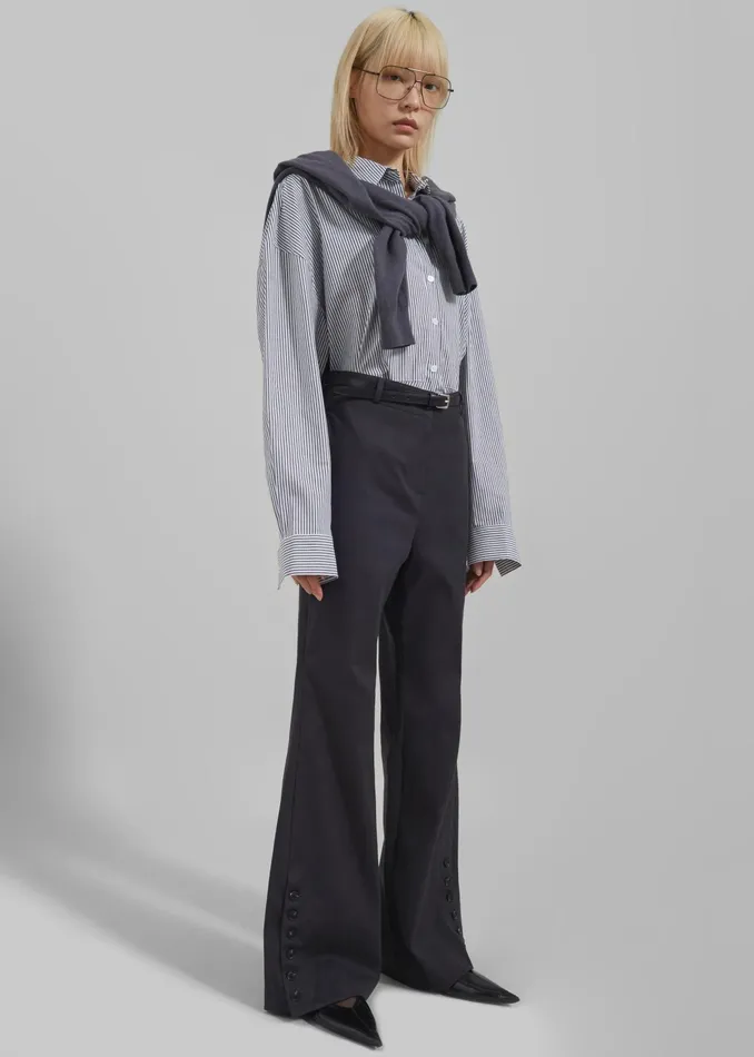 The Frankie Shop Tops Liv Button Up Shirt 8211 BlackWhite Stripe 8211 Women