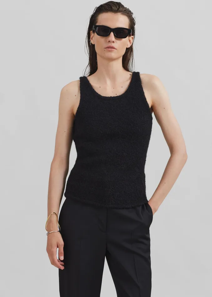 The Frankie Shop Tops Low Classic Fluffy Sleeveless Knit Top 8211 Black 8211 Women