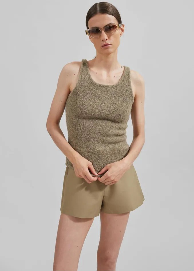 The Frankie Shop Tops Low Classic Fluffy Sleeveless Knit Top 8211 Khaki 8211 Women