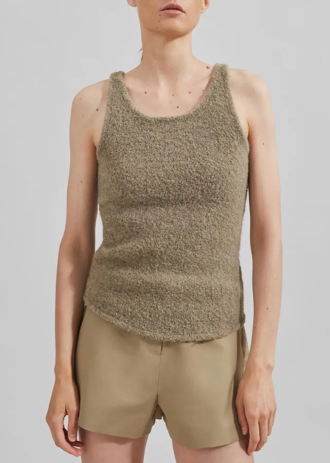 The Frankie Shop Tops Low Classic Fluffy Sleeveless Knit Top 8211 Khaki 8211 Women