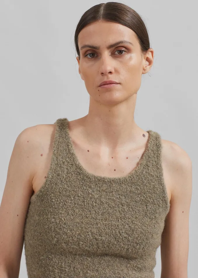 The Frankie Shop Tops Low Classic Fluffy Sleeveless Knit Top 8211 Khaki 8211 Women