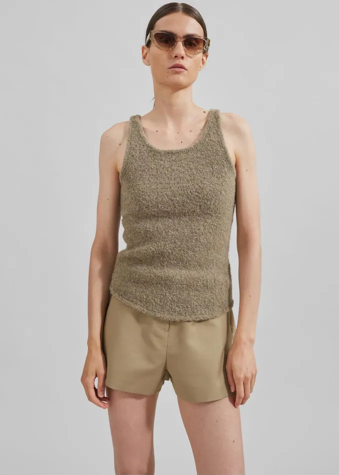 The Frankie Shop Tops Low Classic Fluffy Sleeveless Knit Top 8211 Khaki 8211 Women