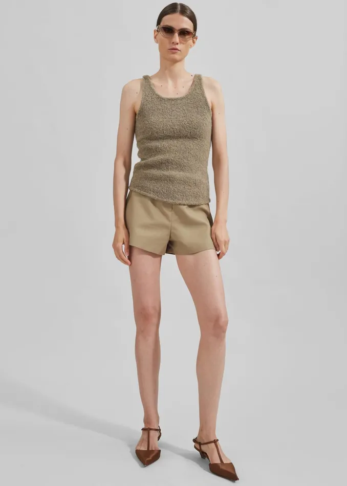The Frankie Shop Tops Low Classic Fluffy Sleeveless Knit Top 8211 Khaki 8211 Women