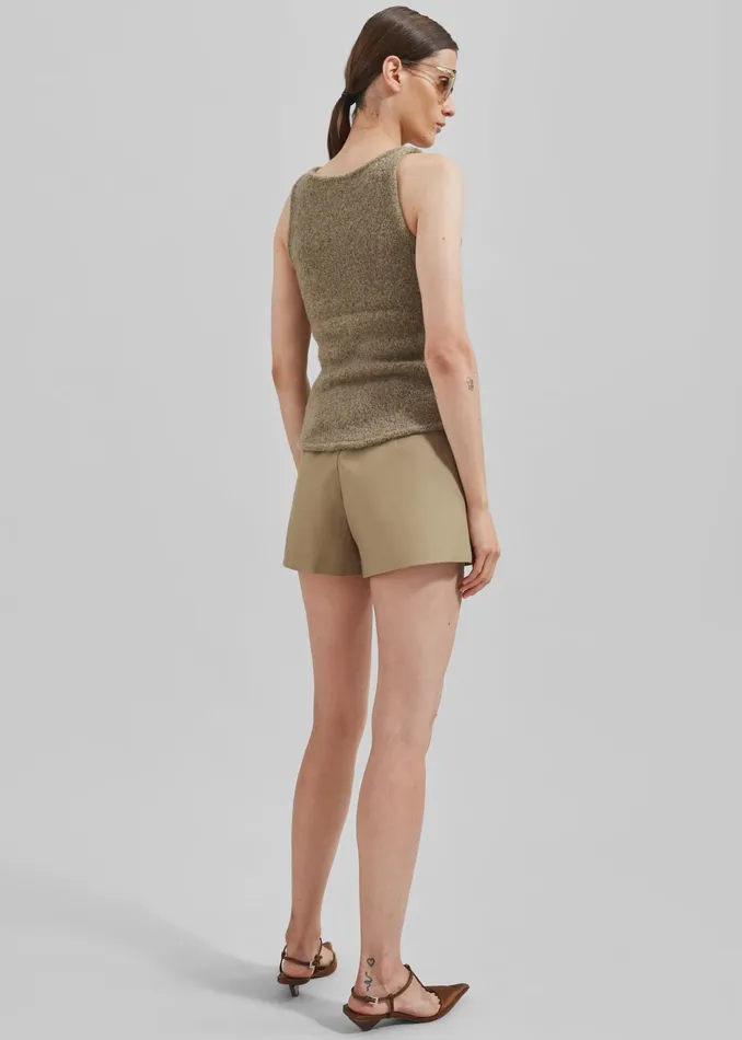 The Frankie Shop Tops Low Classic Fluffy Sleeveless Knit Top 8211 Khaki 8211 Women