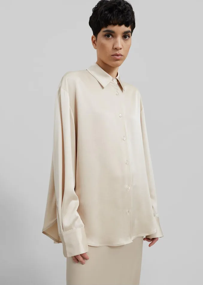 The Frankie Shop Tops Lui Satin Shirt 8211 Ivory 8211 Women