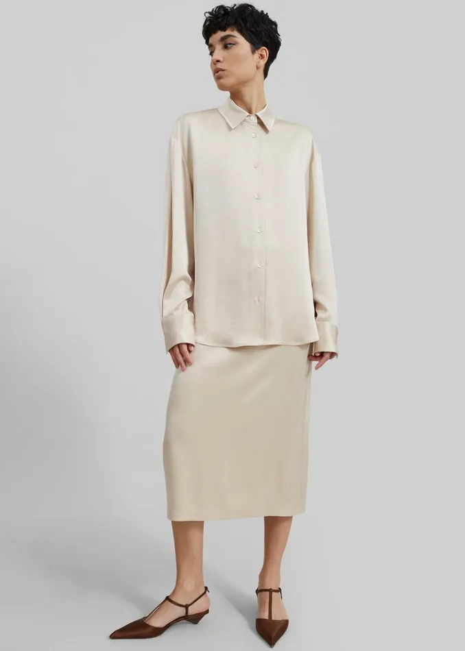 The Frankie Shop Tops Lui Satin Shirt 8211 Ivory 8211 Women