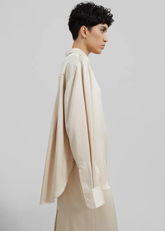 The Frankie Shop Tops Lui Satin Shirt 8211 Ivory 8211 Women