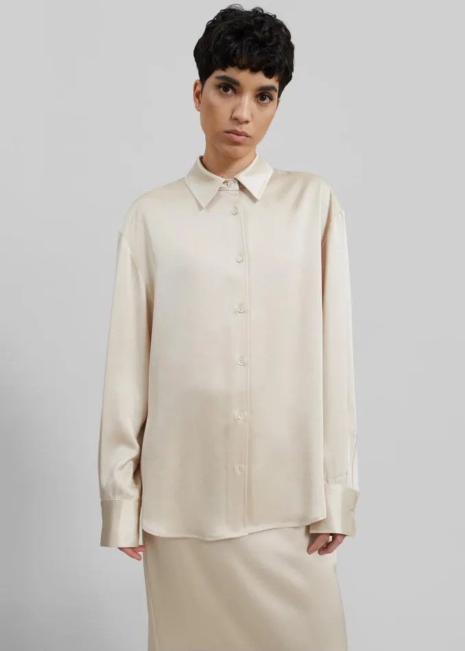 The Frankie Shop Tops Lui Satin Shirt 8211 Ivory 8211 Women