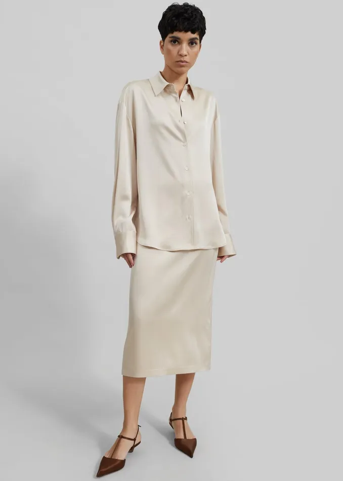 The Frankie Shop Tops Lui Satin Shirt 8211 Ivory 8211 Women