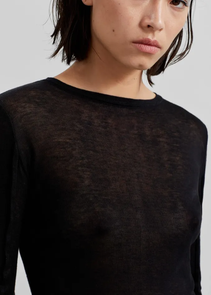 The Frankie Shop Tops Mesa Sheer Long Sleeve Tee 8211 Black 8211 Women
