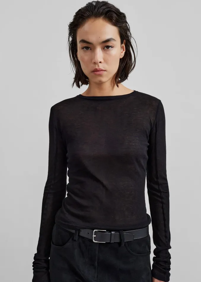 The Frankie Shop Tops Mesa Sheer Long Sleeve Tee 8211 Black 8211 Women