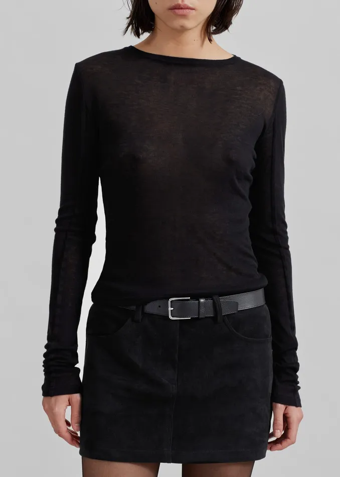 The Frankie Shop Tops Mesa Sheer Long Sleeve Tee 8211 Black 8211 Women