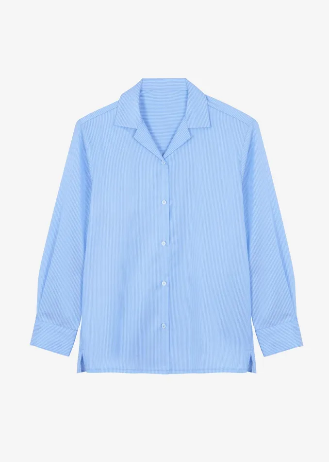 The Frankie Shop Tops Noah Padded Button Up Shirt 8211 Blue Pinstripe 8211 Women