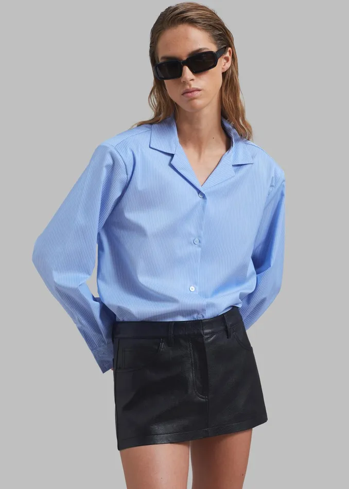 The Frankie Shop Tops Noah Padded Button Up Shirt 8211 Blue Pinstripe 8211 Women