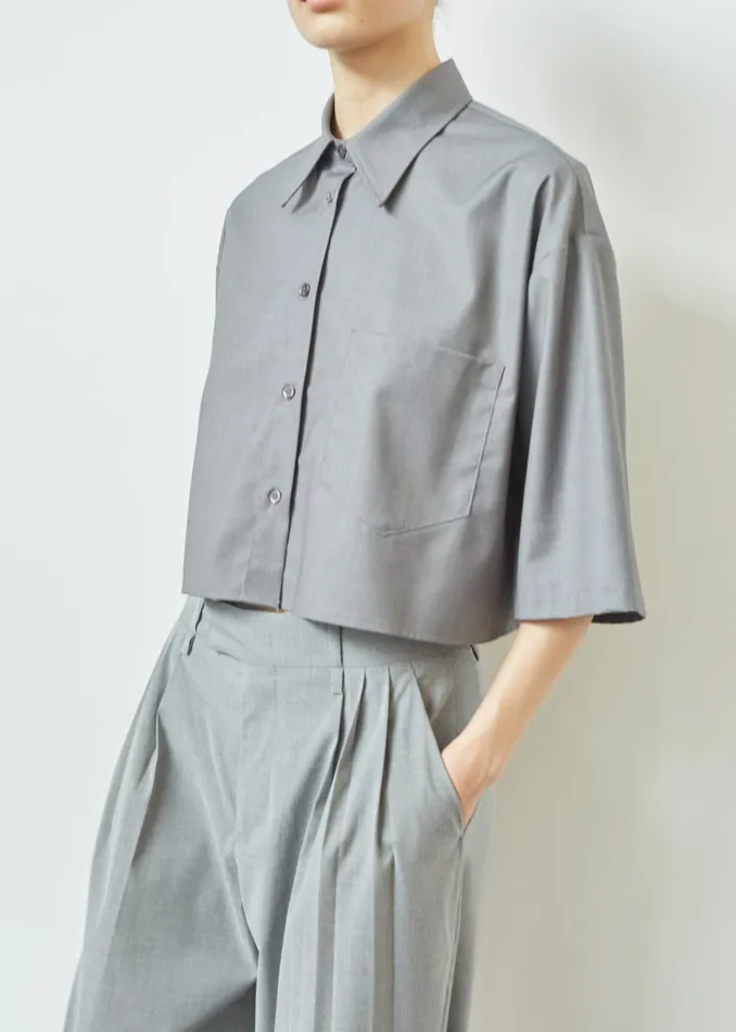 The Frankie Shop Tops Odem Cropped Shirt 8211 Grey 8211 Women