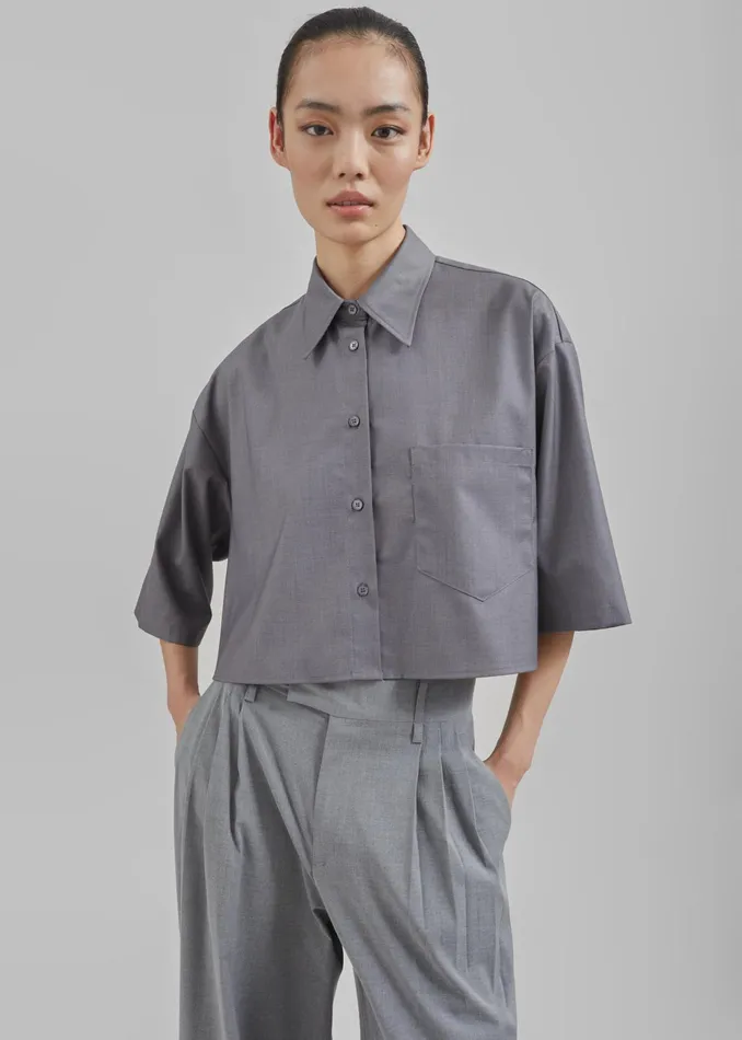 The Frankie Shop Tops Odem Cropped Shirt 8211 Grey 8211 Women