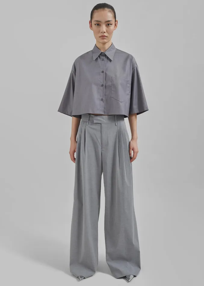 The Frankie Shop Tops Odem Cropped Shirt 8211 Grey 8211 Women