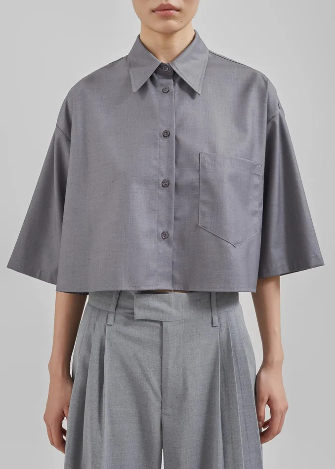 The Frankie Shop Tops Odem Cropped Shirt 8211 Grey 8211 Women