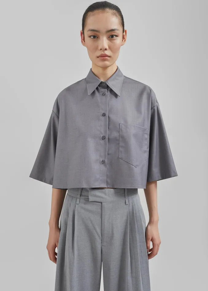 The Frankie Shop Tops Odem Cropped Shirt 8211 Grey 8211 Women
