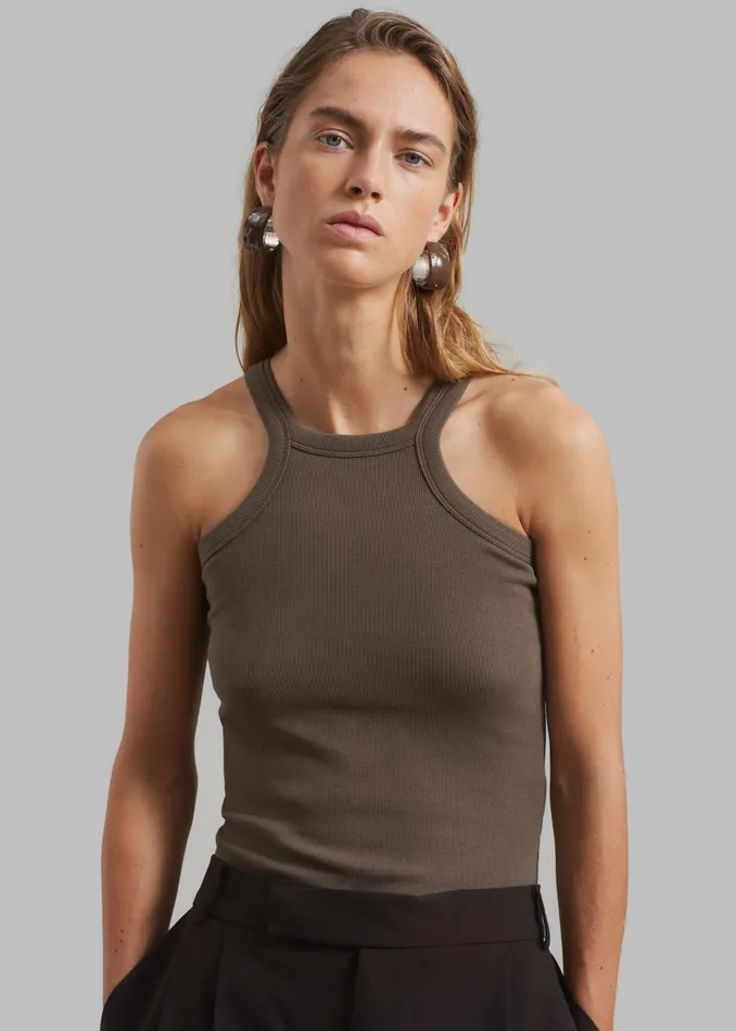 The Frankie Shop Tops Omi Halter Tank Top 8211 Brown 8211 Women