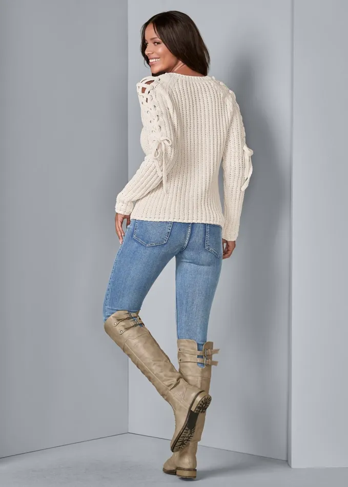 TIE SLEEVE CHENILLE SWEATER Cream Women VENUS Pullover