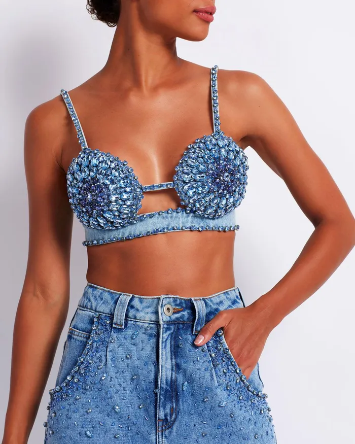 Tops and Bodysuits Women PatBO HANDBEADED DENIM BRALETTE