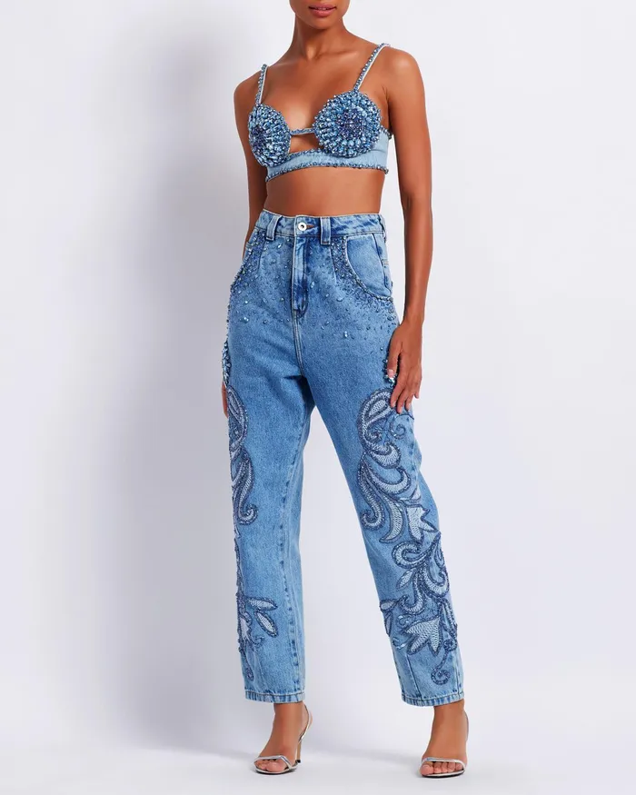 Tops and Bodysuits Women PatBO HANDBEADED DENIM BRALETTE