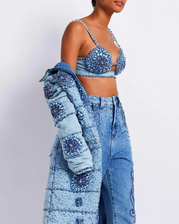 Tops and Bodysuits Women PatBO HANDBEADED DENIM BRALETTE