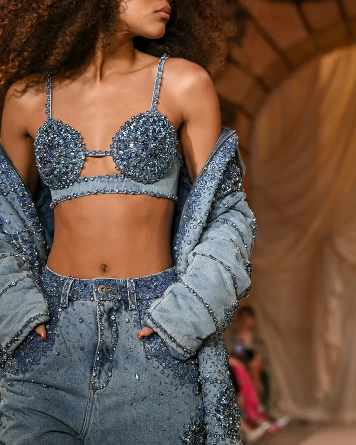Tops and Bodysuits Women PatBO HANDBEADED DENIM BRALETTE
