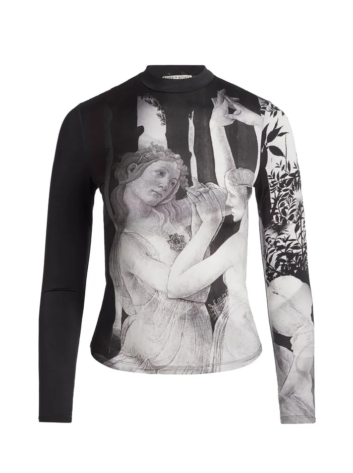 Tops Women Alice Olivia Delaina Mock Neck Top Renaissance Fresco