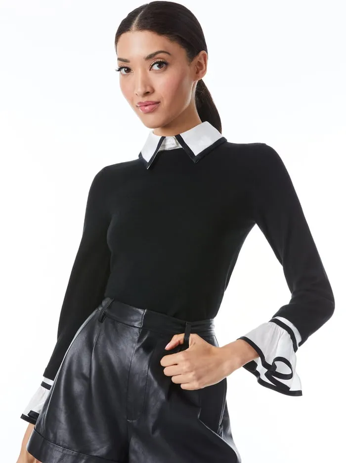 Tops Women Alice Olivia Justina Collared Sweater Black Combo