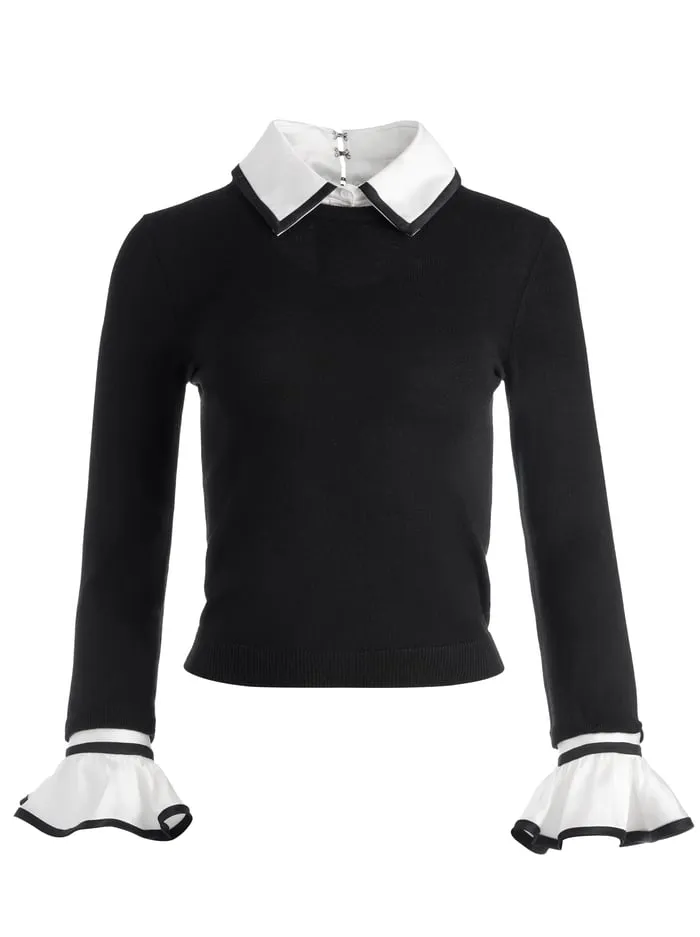 Tops Women Alice Olivia Justina Collared Sweater Black Combo