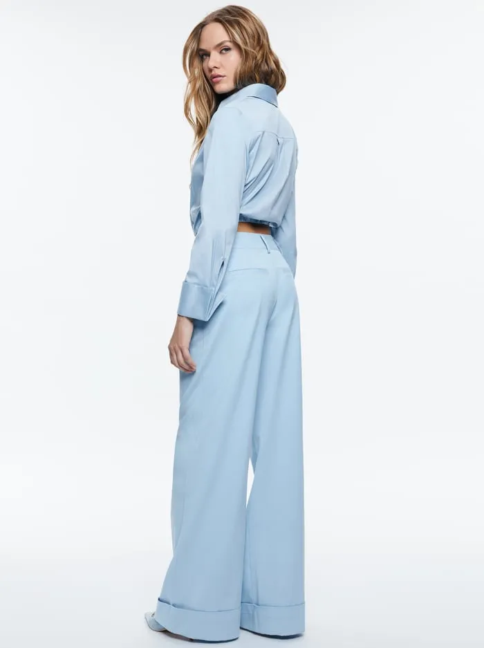 Tops Women Alice Olivia Lucile Cropped Pleated Blouse Mineral Blue