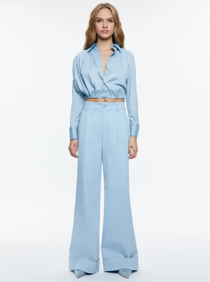 Tops Women Alice Olivia Lucile Cropped Pleated Blouse Mineral Blue