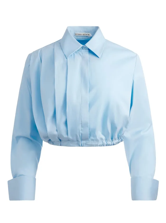Tops Women Alice Olivia Lucile Cropped Pleated Blouse Mineral Blue