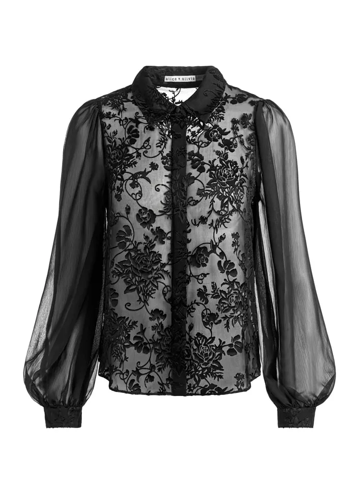 Tops Women Alice Olivia Roanne Button Down Gardenia Black