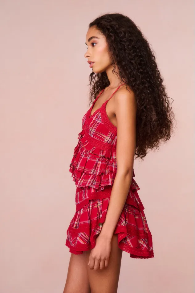 Tops WomenKids LoveShackFancy Abbott Tartan Ruffle Top Cheery Red