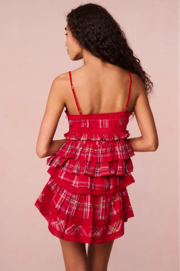 Tops WomenKids LoveShackFancy Abbott Tartan Ruffle Top Cheery Red
