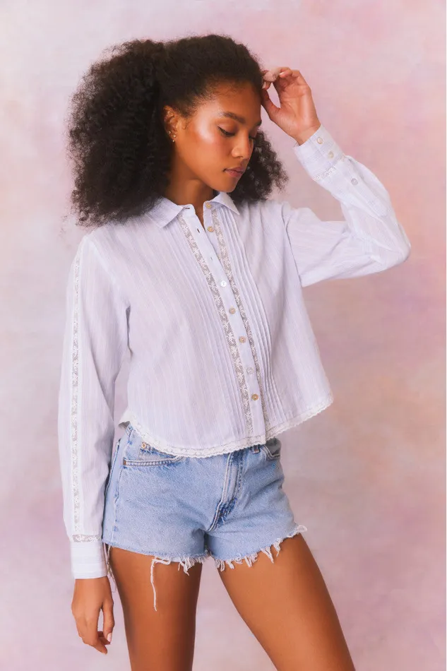 Tops Women LoveShackFancy Rosaway Cotton Stripe Top Vintage Voyage