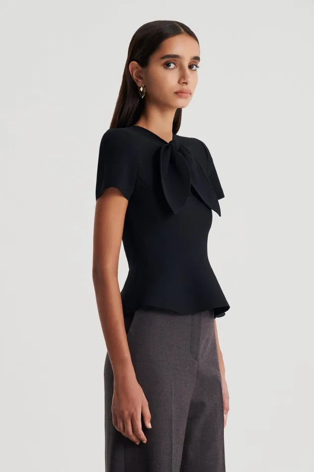 Tops Women Scanlan Theodore CREPE KNIT CRAVAT TOP Black Tops Women Scanlan Theodore CREPE KNIT CRAVAT TOP Black