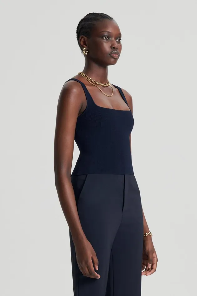 Tops Women Scanlan Theodore CREPE KNIT SQUARE CAMISOLE Navy Tops Women Scanlan Theodore CREPE KNIT SQUARE CAMISOLE Navy